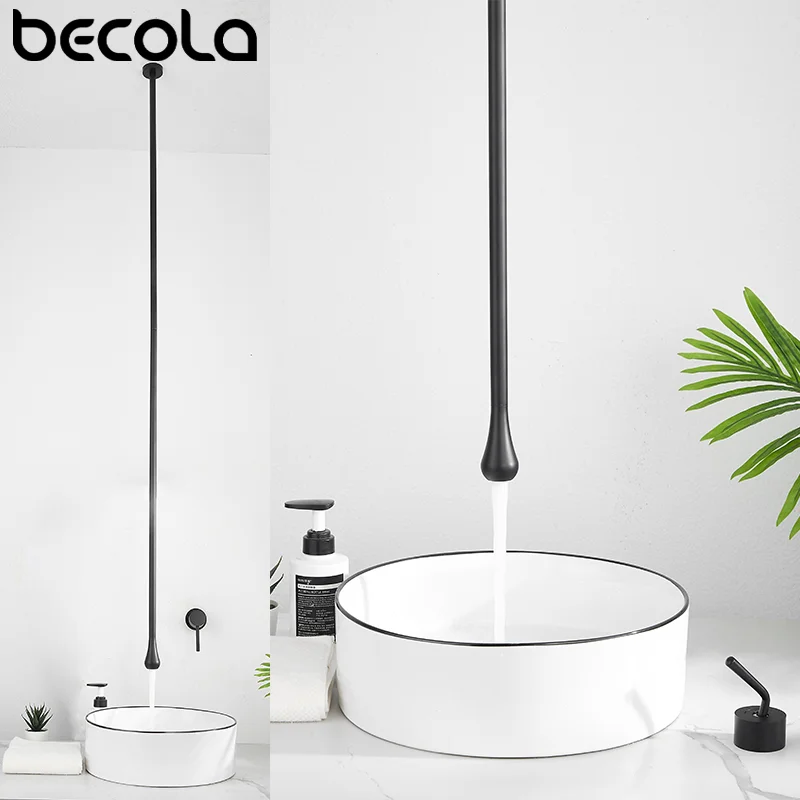 Burbujeador de baño de diseño de techo, grifo de lavabo colgante caliente y frío, latón macizo, montado en la pared, negro, cromo, blanco, grifo de lavabo de Hotel