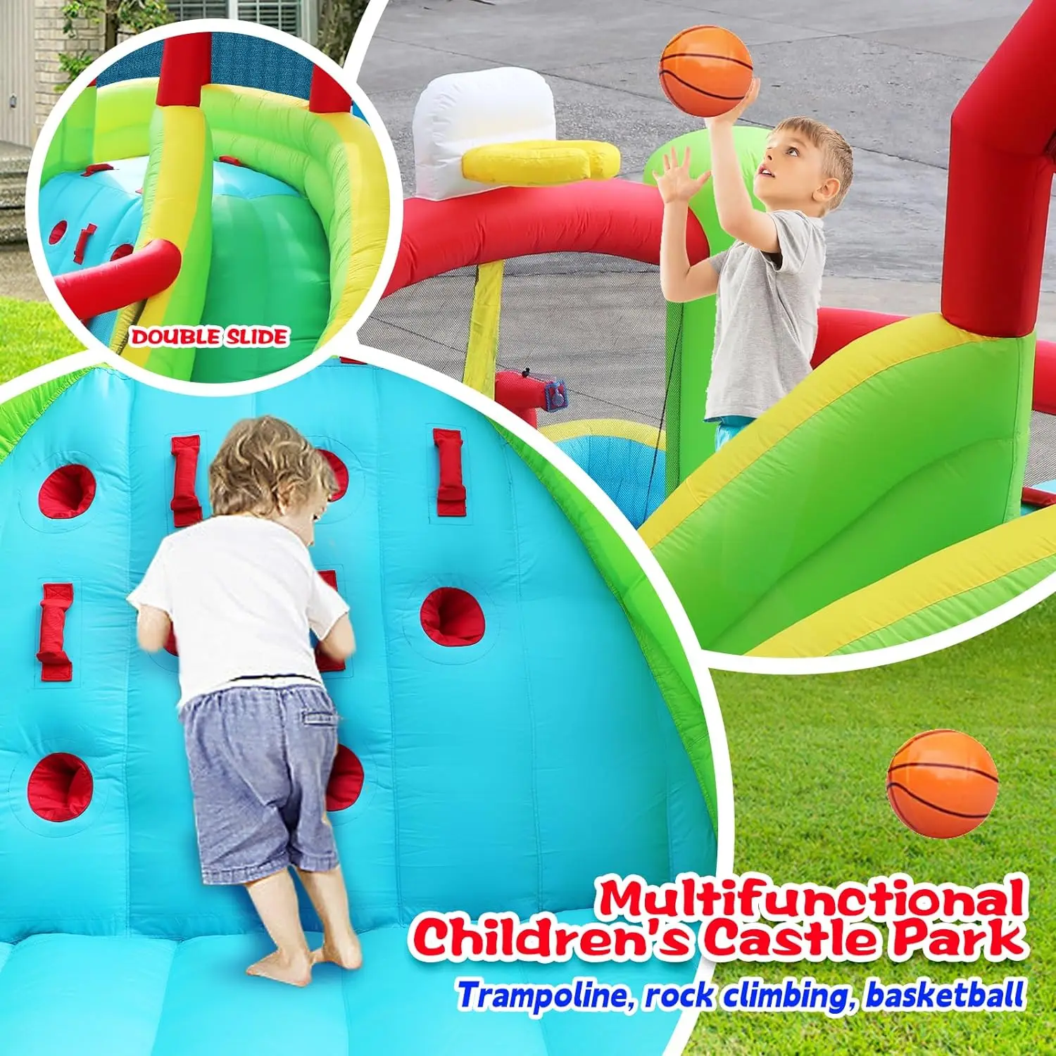 Inflatable Water Slide Pool for Two with Blower Bouncy Castle Rock Climbing Large Deep Pool and Water Gun Inflatable Swimming Pool
