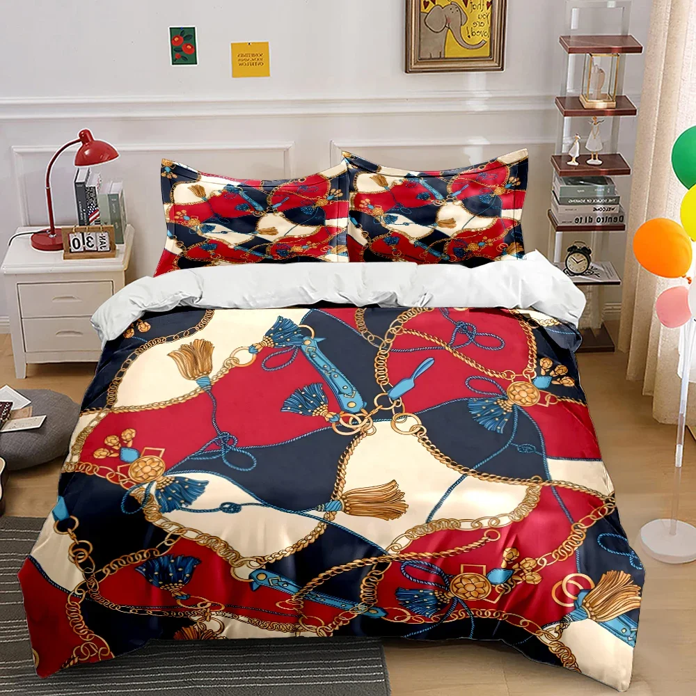 HD Luxury Chain Belt Print Bedding Set Duvet Cover 1 Duvet Cover 2 Pillowcases Adult and Children Bedding Set Luxury for Gifts