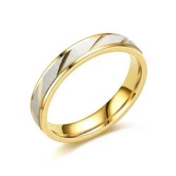 Elegant Gold Wave Pattern Stainless Steel Promise Ring - Titanium Steel Wedding & Engagement Jewelry Gift - 8 (4MM)