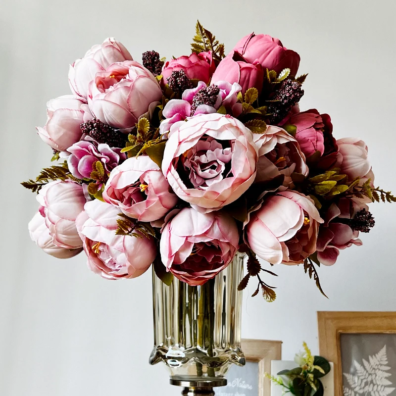 Big Artificial Peony Flower Silk Fake Floral for Vase Home Living Room Bedroom Decor Christmas Wedding Table Centerpiece Bouquet