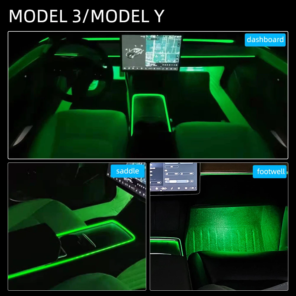 Center Console Dashboard Neon Light Tubes For Tesla Model 3 Model Y 2021- 2023 RGB Interior LED Strip Lights with App Controller