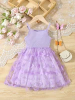 Summer Toddler  Kids  Girl's Clothes  Baby's Butterfly Decor Mesh Splicing Cami Dress Elegant Sleeveless Princess Dress 3