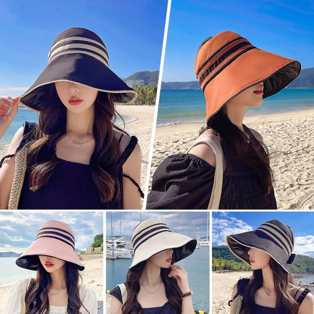 여성용 조절식 어부 모자, 넓은 챙 접이식 버킷 캡, 통기성 자외선 차단 비치 캡, 패션