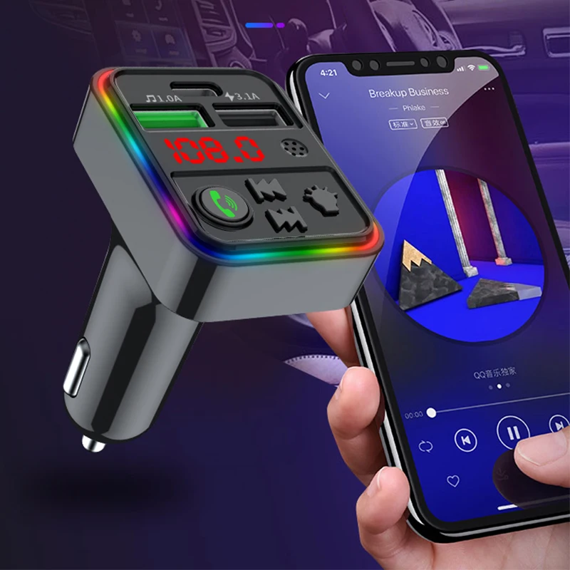 Car Player FM Transmitter Audio Receiver with Fast Charging Radio Modulator for MP3 12-24V Vehicle Bluetooth Players Portable