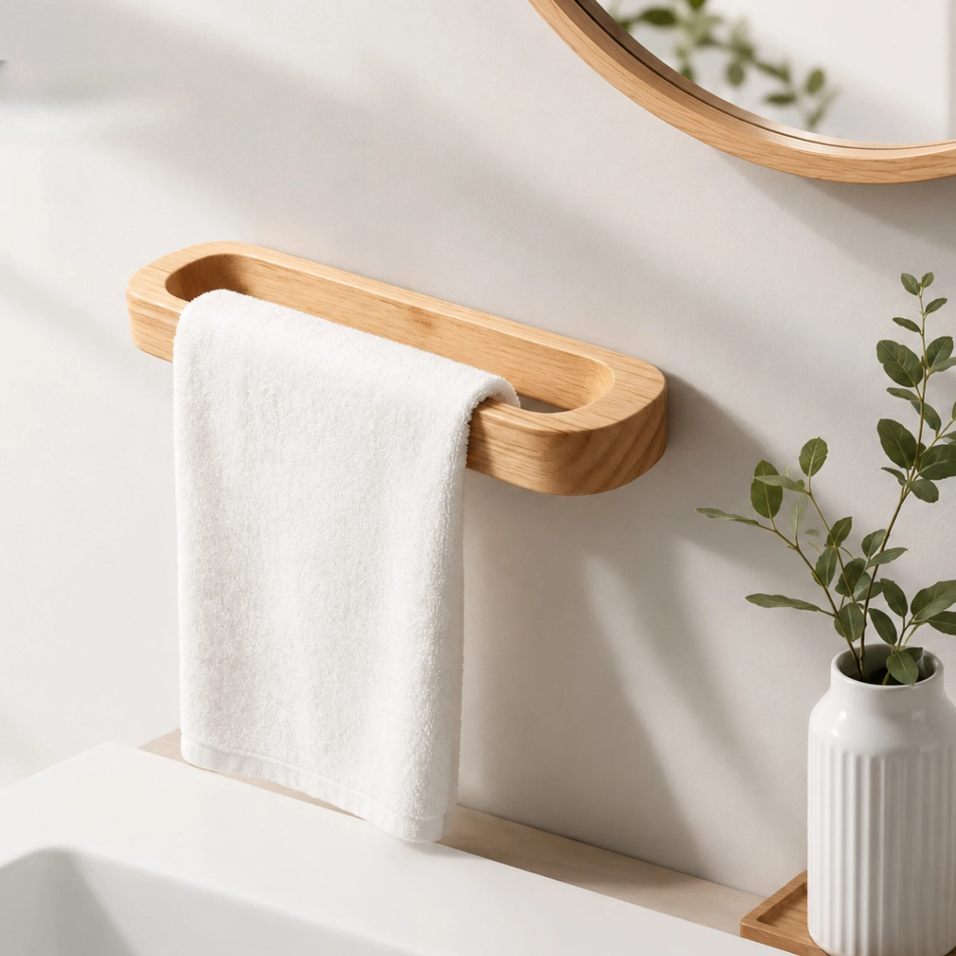 Elegant Wall-Mounted Wooden Towel Rack | Thickened Bar & Decorative Shelf