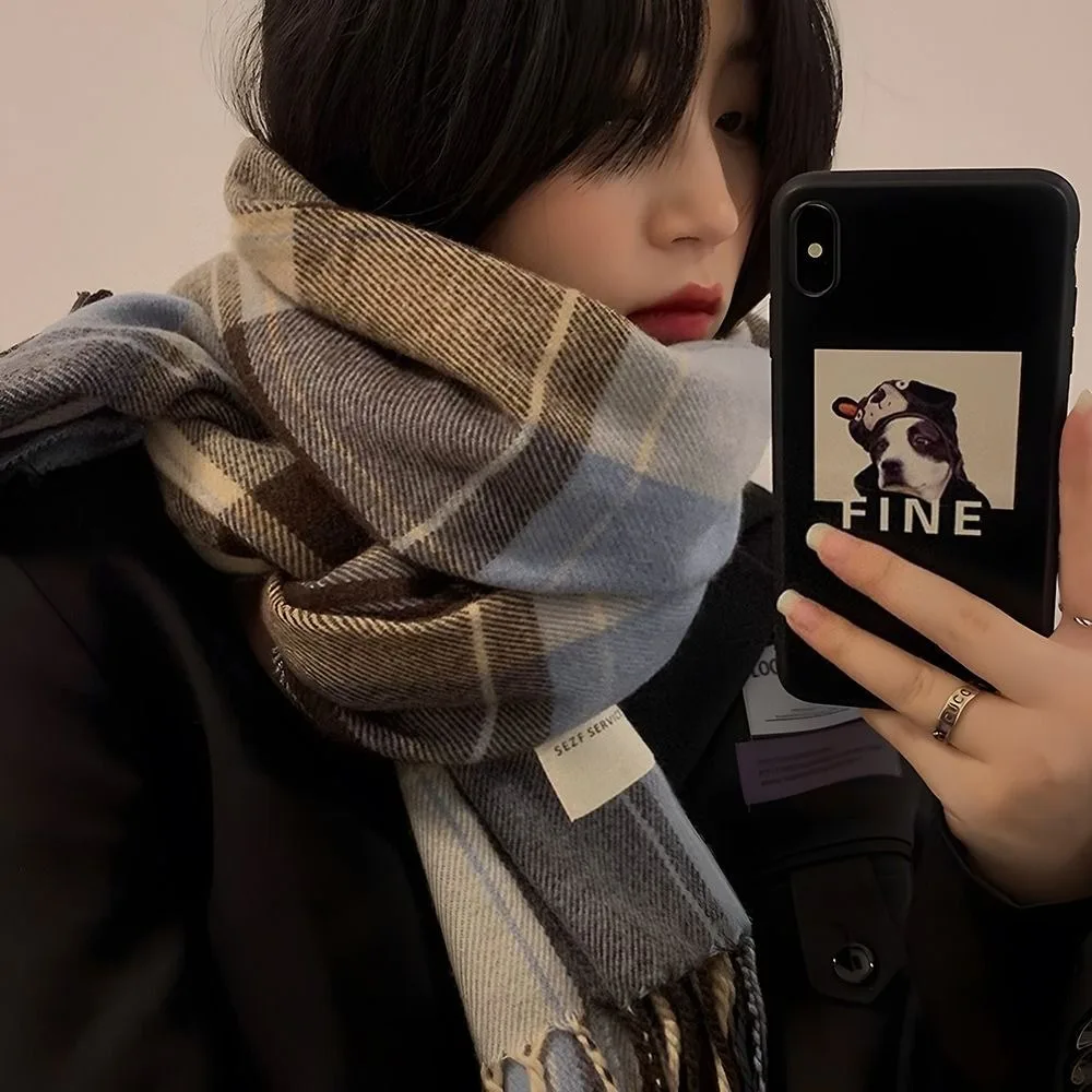 

Warm Winter Plaid Scarf Elegant Design Print Pashmina Long Tassel Scarves Soft Thickened Wrap Shawls Women
