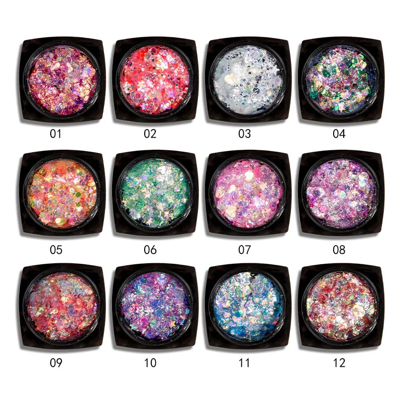12colors Mermaid Sequins Glitter Gel Long Lasting Glitter For Body Face Hair Eyeshadow Music Festival Party Carnival FaceGlitter 6
