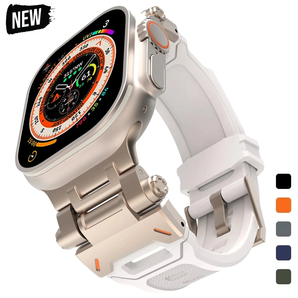 Ремешок резиновый спортивный для Apple Watch Ultra 2 49 мм Series 9 8 7 se 6 5 4, роскошный браслет из ТПУ для iWatch ultra 49 45 мм 42 44 мм