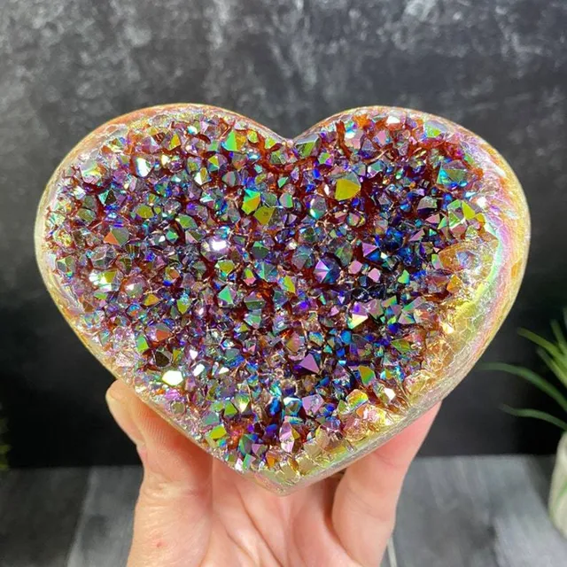 High Quality Amethyst Crystal Heart shaped Crystal Healing Crystal Stone Titanium Rainbow Aura quartz Gemstone Desktop