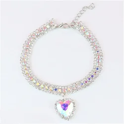 Rhinestone Diamante Crystal Pendant Collar Necklace for Pets - Cute Bling Accessories for Cats and Dogs (Silver)