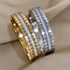 Freetry New Fashion Stainless Steel Layered Inlaid Zirconia Cuff Bangles for Women Oval Wave Geometric Bracelets Party Jewelry 1