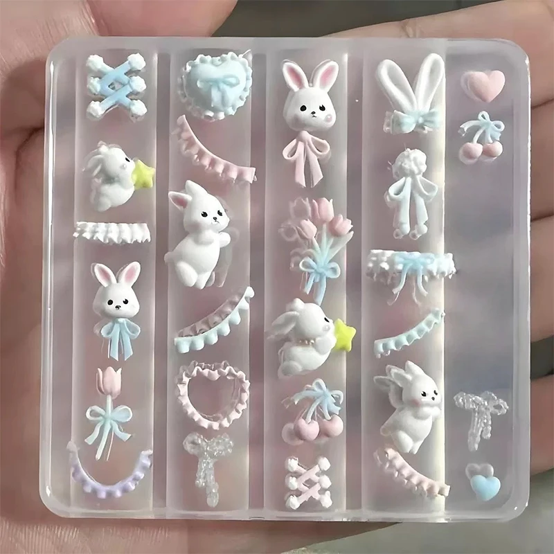 새로운 세일 레이스 보우낫 버니 3D 실리콘 몰드 네일 아트 데코레이션 네일 DIY 디자인 실리콘 네일 템플릿 네일 몰드
