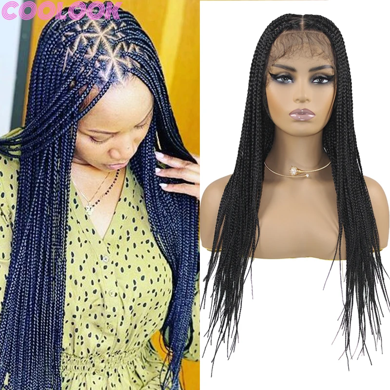 26'' Full Lace Front Triangle Braided Wigs Black Goddess Faux Locs Lace Front Braids Wig with Baby Hair Synthetic Braid Wig