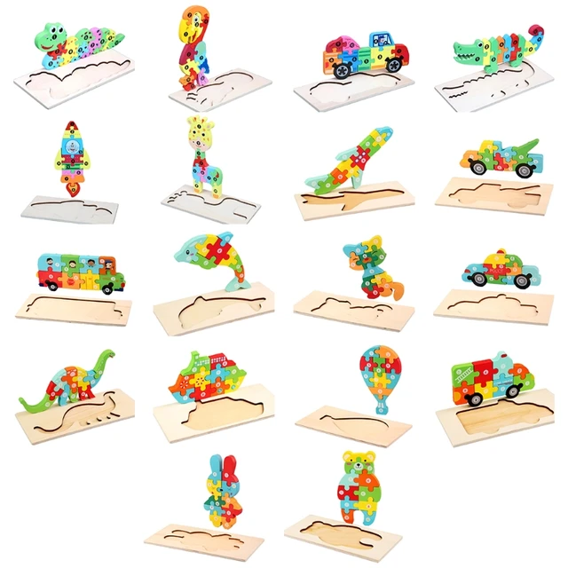 1 Set Children's Wooden Puzzles Bright Colors and Shapes Children's Educational Toys for 1-2-3 Years Old Boys and Girls 5