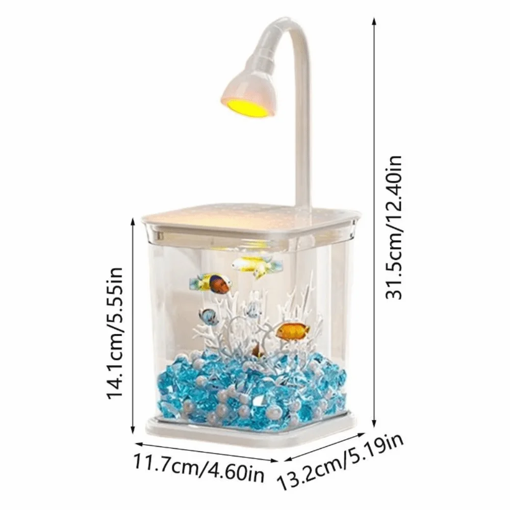 Creative Mini Desktop Fish Tank Breathable with LED Light Landscape Fish Tank Decorative Silent Operation Goldfish Tank Kids