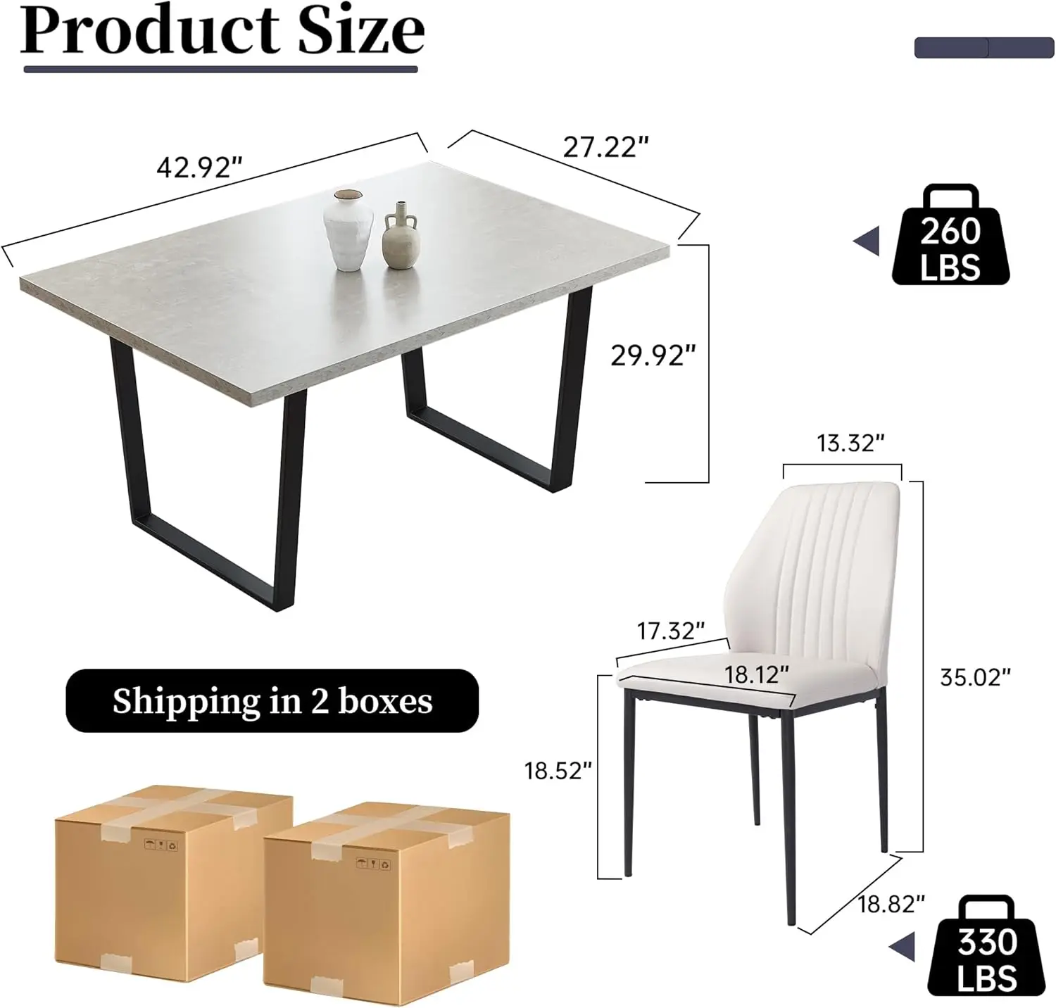 5 Piece Dining Table Set, 42.9 Inch Modern Kitchen Dining Table and Leather Dining Chairs(Table + 4 White Chairs)
