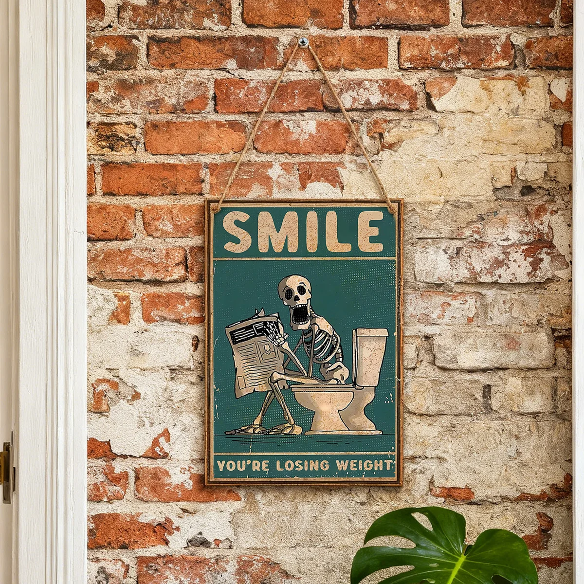 1PC, funny skeleton toilet seat decoration sign, lightweight wooden material home decoration sign