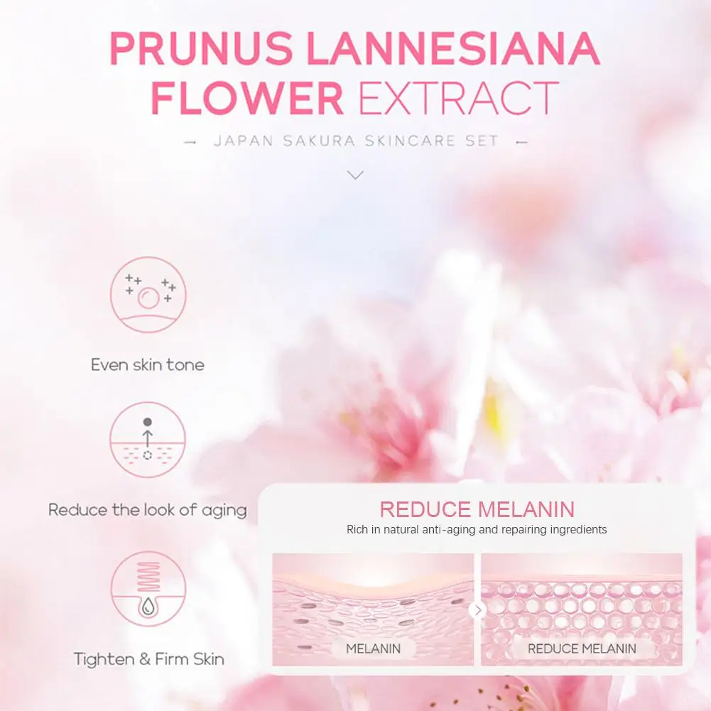 Sakura Skin Care Set - Cleanser Serum Eye Cream Facial Cream  Sunscreen Travel Kit for Women