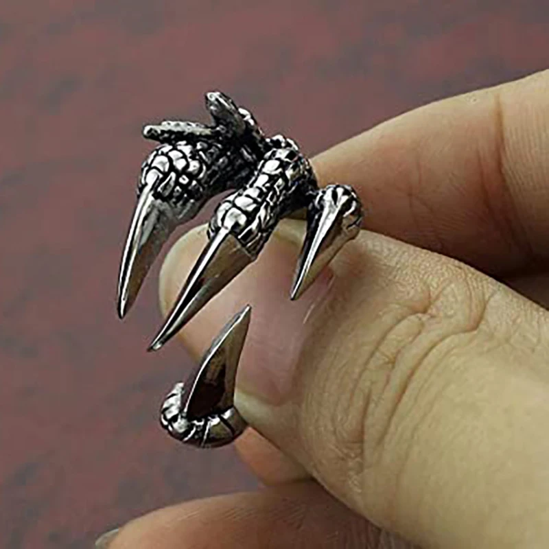 Stainless Steel Vintage Dragon Claw Adjustable Opening Ring Tibetan Silver Eagle Animal Rings for Men Women stainless steel ring tibetan silver rings finger ring silver ring opening ring adjustable rings animal ring