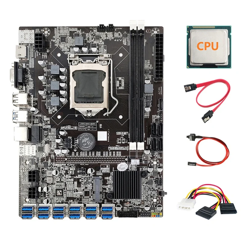 B75 ETH Miner Motherboard 12 PCIE To USB3.0+Random CPU+4PIN To SATA Cable+SATA Cable+Switch Cable LGA1155 Motherboard best motherboard for video editing