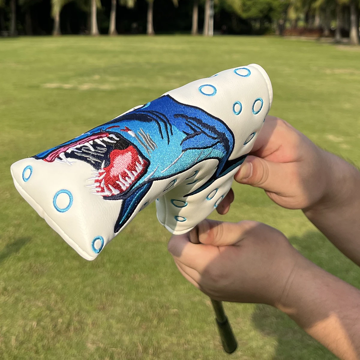 

New Shark Leather Velvet Putter Headcover Blade Putter Head Cover Magnetic Embroidery Golf Club Head Covers Accessories