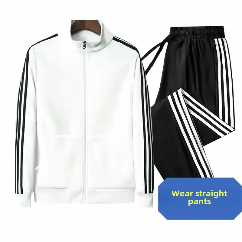 White + straight black pants