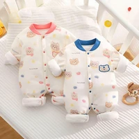 Newborn Thickened One-Piece for Winter Unisex Boys' Girls' Long-Sleeve Warm Cotton-Lined Romper Clothing