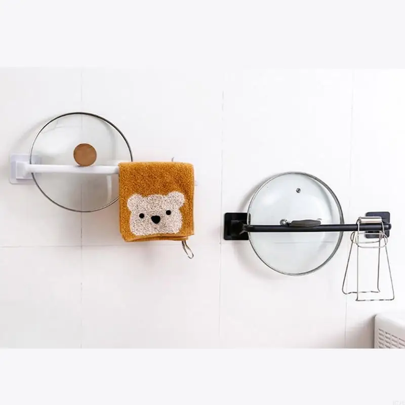 Multifunction Wall Mount Towel Rack Single Bra Adhesive Pot Lid Holder Non-Drilling Kitchen Bathroom Hanging Shelf 203F
