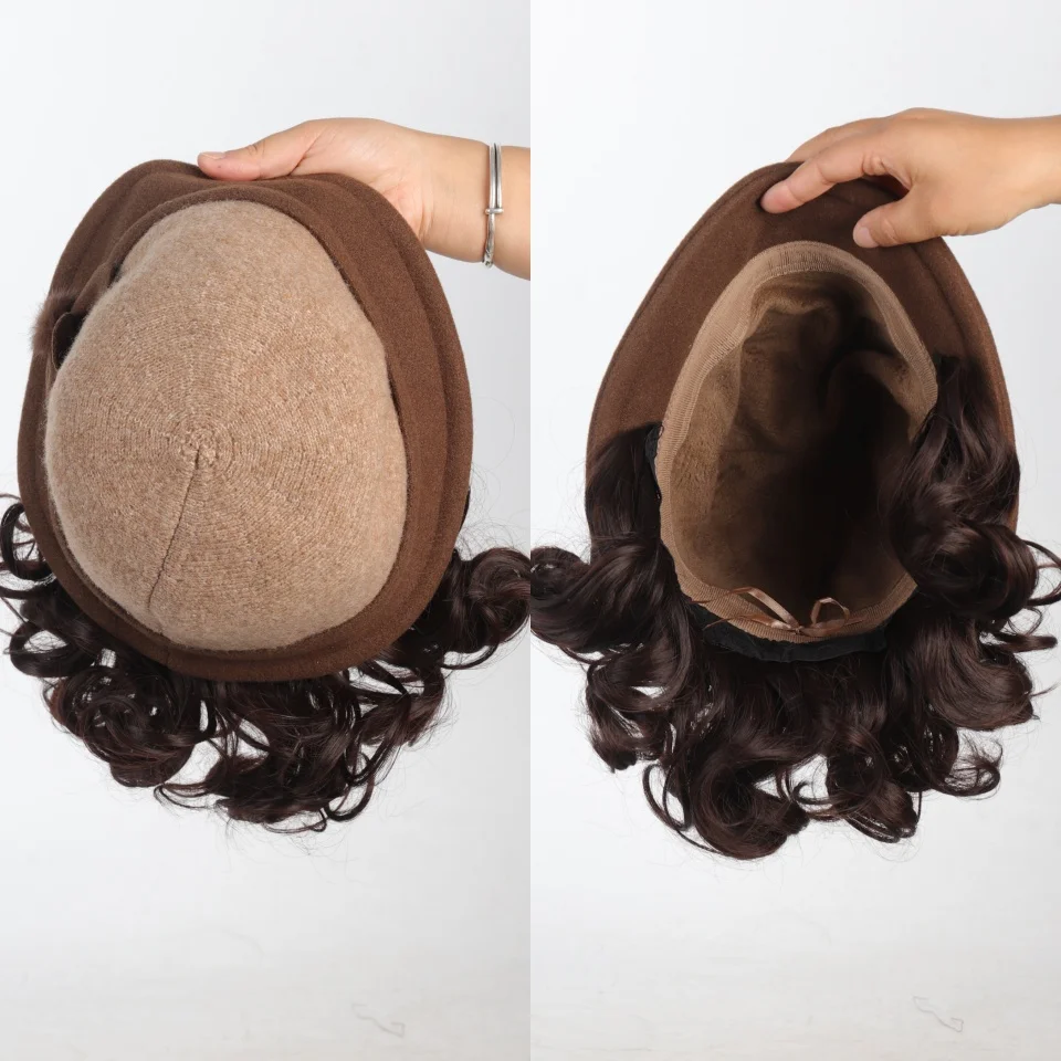 Synthetic Woolen Fisherman Hat Wig for Autumn Winter