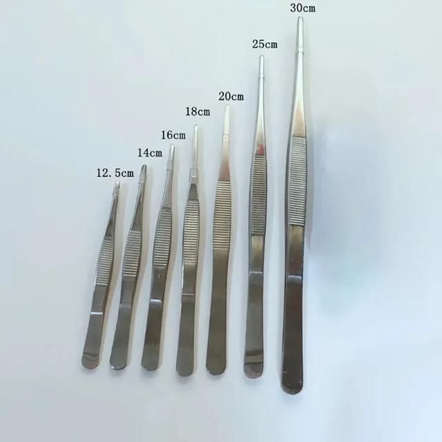 1Pcs 12.5/16/20/25/30CM Toothed Tweezer Straight Tweezer Long Barbecue Food Tong Stainless Steel Home Garden Kitchen BBQ Tool 4