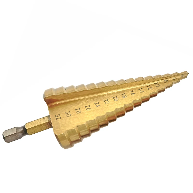 Step Drill Bit 4-32mm HSS titanium coated metal hex core drill bits High Speed Steel step drill bit set cone hole Wood cutter Taper metric
