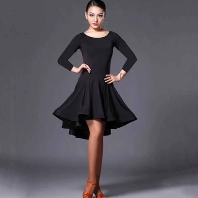 Latin Dance Skirt Woman Practice Dress Performance Red Black Rumba Cha Dresses