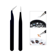 2Pcs Stainless Steel Precision Tweezers Point Drilling and Hair Removal Clamp Durable Nail Tool Straight, Curved Black Wholesale 1
