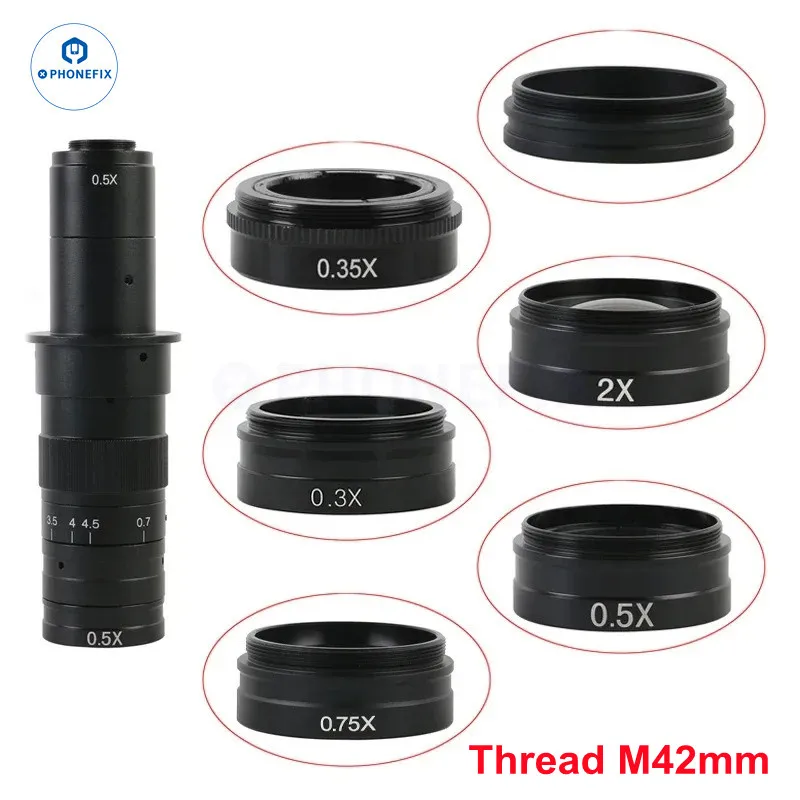 0.3X 0.35X 0.5X 0.7X 1X 2.0X Optical Glass Auxiliary Barlow Lens M42 Objective for 120X-500X C-Mount Industrial Zoom Lens