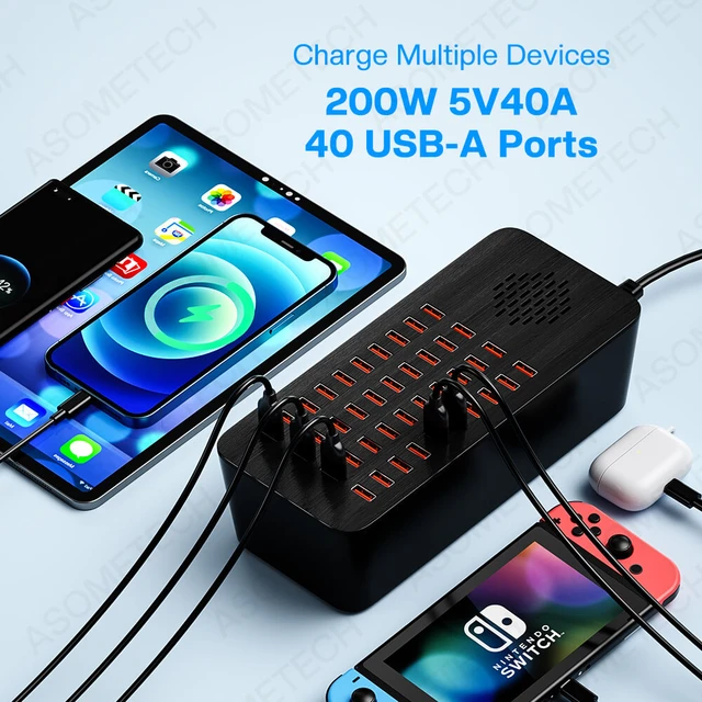 USB Charger USB Wall Charger with Rapid Charging Auto Detect Technology  Safety Guaranteed 10-Port Family-Sized Smart USB Ports for Multiple Devices