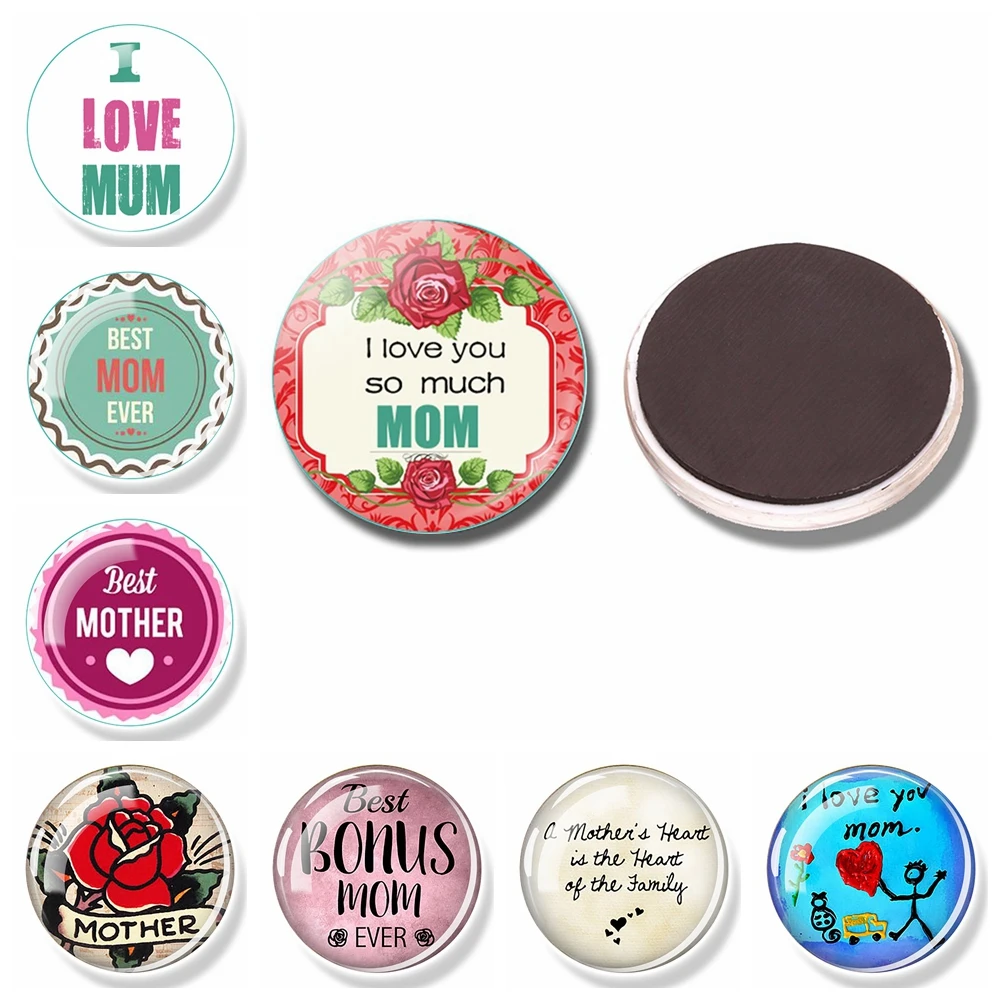 

Mother's Day 30mm Fridge Magnet Mother's Day Gift World's Best Mom Quote Glass Cabochon Magnetic Fridge Sticker Home Decorations