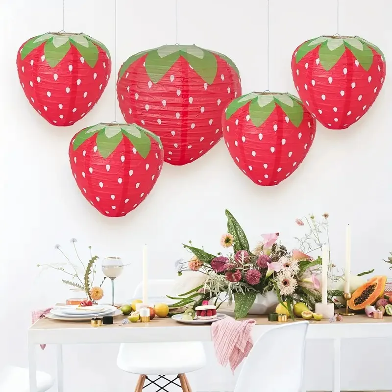 Strawberry Watermelon Paper Lantern Themed Party Decorations Birthday Hanging Ornaments Festive Decor for Indoor Outdoor Use