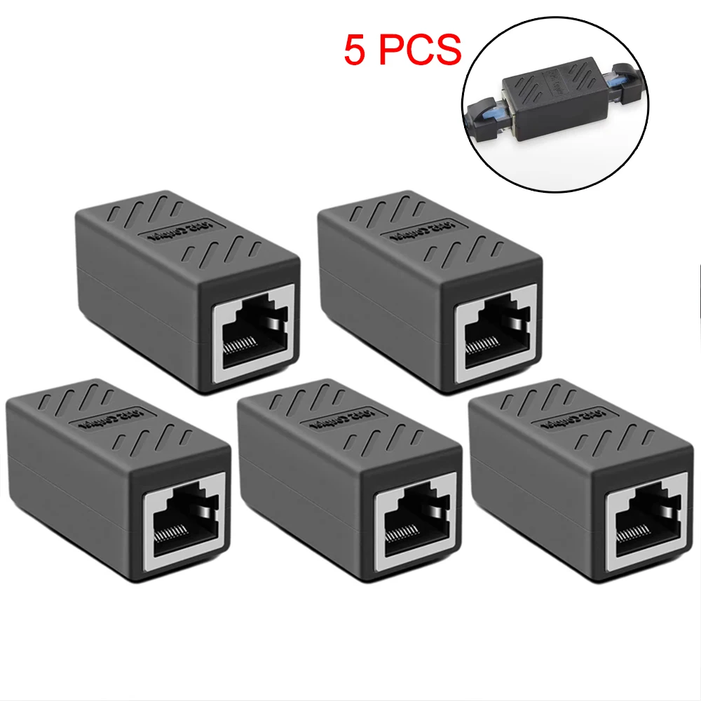 Ethernet Adapter 5Pcs RJ45 Connector Cat7/6/5e Ethernet Adapter Connector Ethernet Cable Network LAN Adapter for Cable Female to Female
