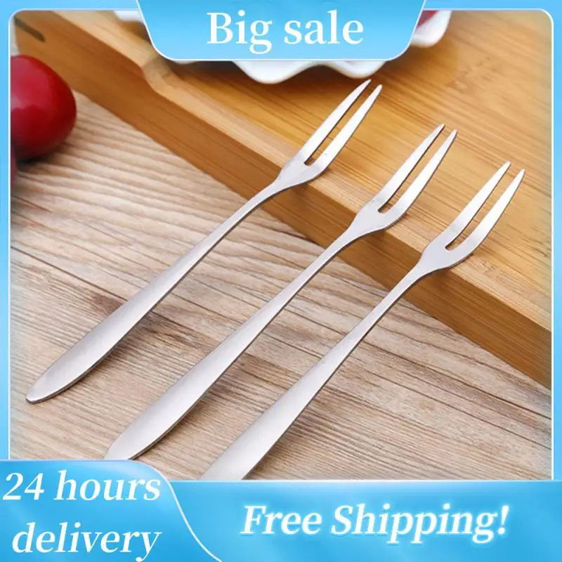 

Stainless Steel Two-tine Flatware Fruit Fork Birthday Party Fruit Pick Fruit Fork Snack Dessert Fork Kitchen Accessorie