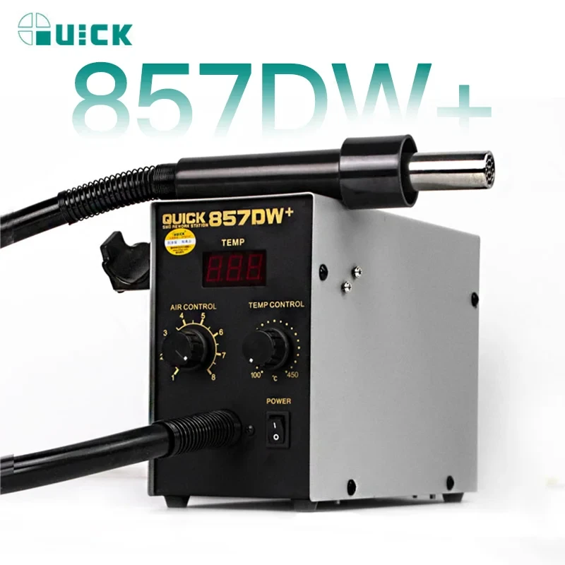 QUICK 857DW+ BGA Rework Station 580W Hot Air Gun Soldering Station with Heater SMD Solder Phone Motherboard PCB Repair