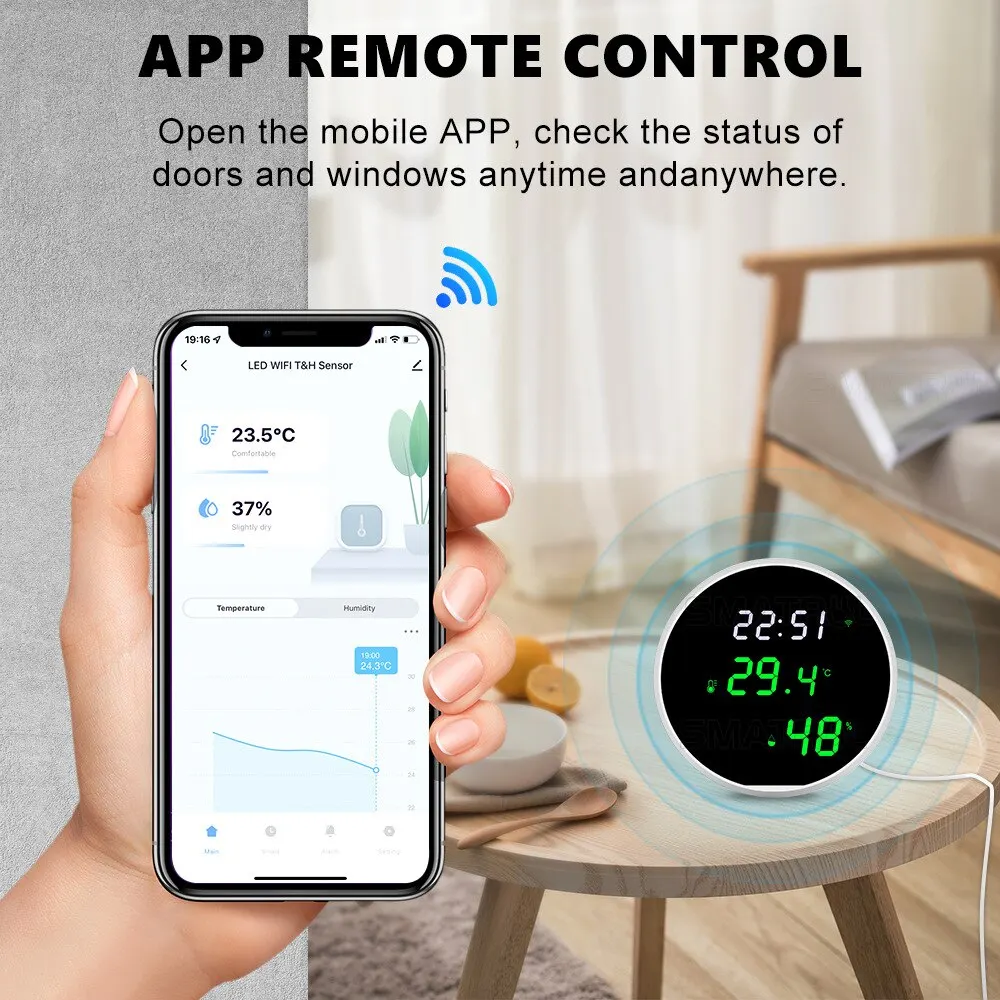 Tuya WiFi Temperature Humidity Sensor Temperature Humidity Meter Smart Indoor Hygrometer Thermometer With LED Display Backlight Support Google Home Alexa