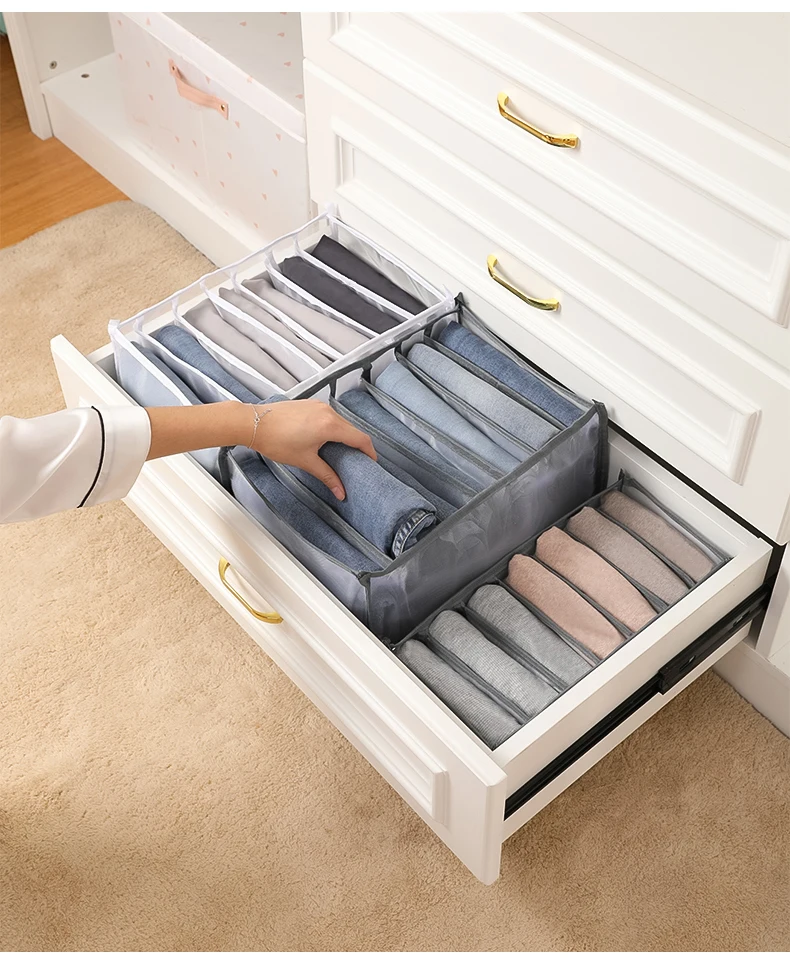 11 Grids Jeans Storage Box Closet Wardrobe Clothes Compartment Boxes Drawer Jeans Socks Separation Organizer Pants Storage