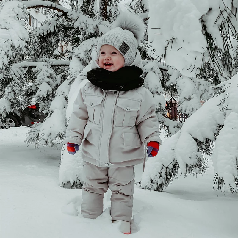 2 stücke Set Baby Winter Daunen jacke und Overall verdicken Säugling Schnee anzug warme Kinder Mantel Echtpelz Kragen Baby Set 1-4 Jahre – Detail 3