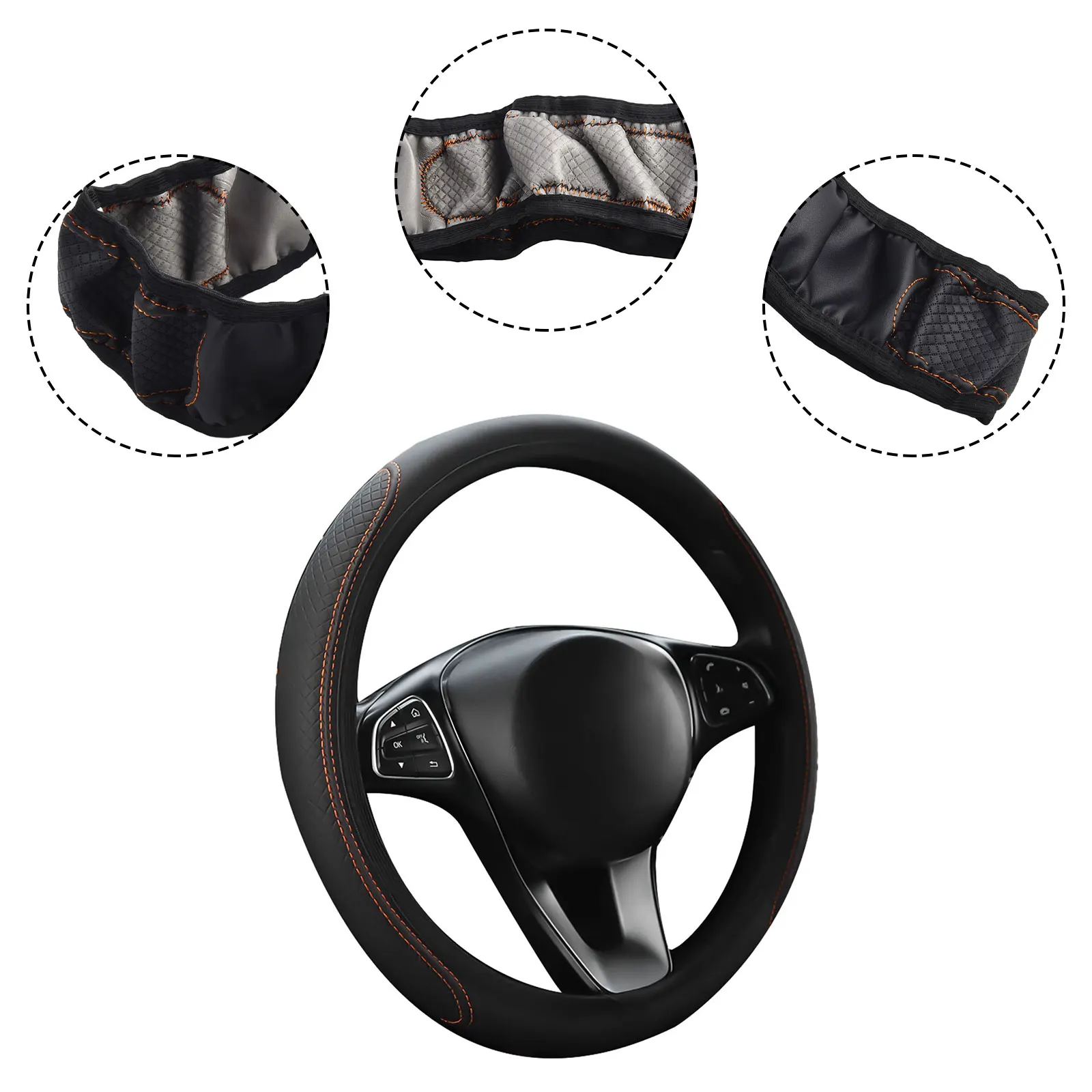 

Practical Steering Wheel Cover Car Interior Four Seasons Gray Line Green Line Leather Pink Line Steering Wheel Cover 1PCS/set