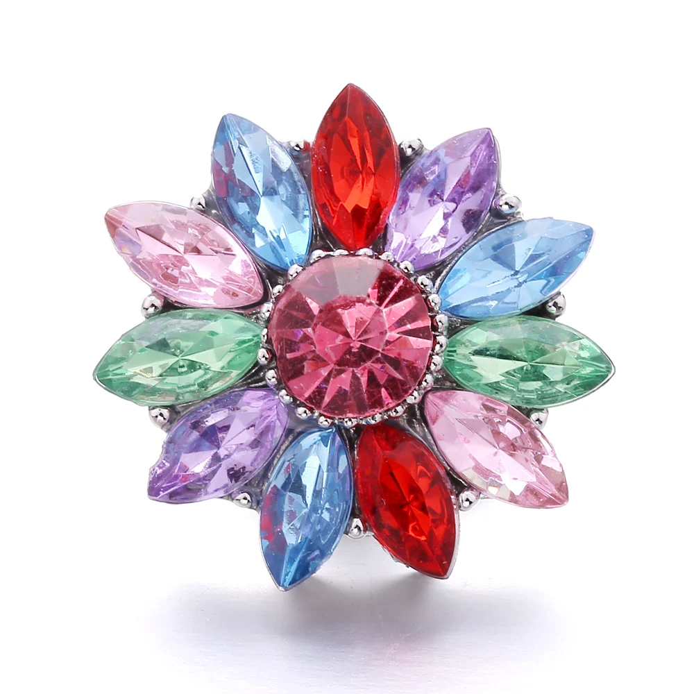 20pcs Colorful Crystal Rhinestone Flower 18mm Metal Snap Buttons Fit Snap Jewelry Bracelets Charms
