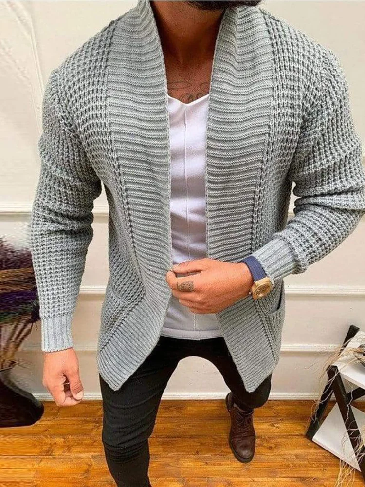 

Men Striped Casual Knitting Cardigan Spring Autumn V-Neck Solid Long Sleeve Male Jacket Daily Style Pocket Streetwear Tracksuits