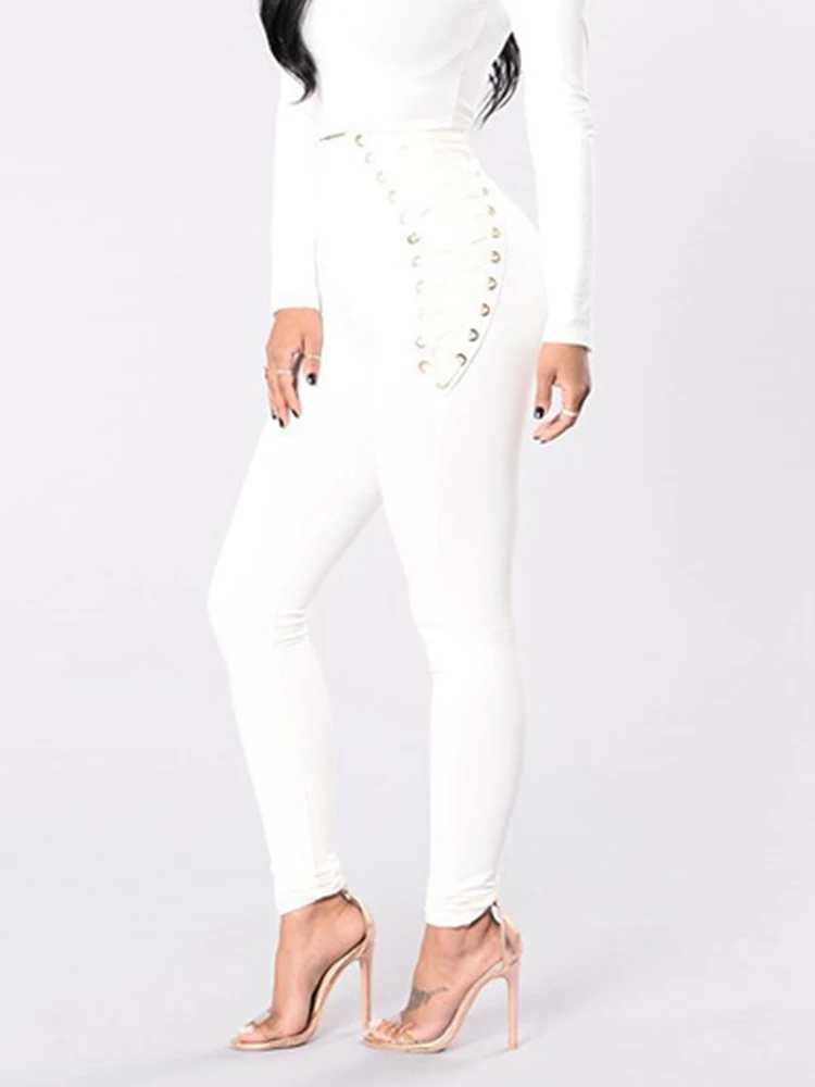 Women's High Waist Color Leggings with Waisand Closure Tied Base Pants Street Sle Pure Color Splice High Waist Elastic