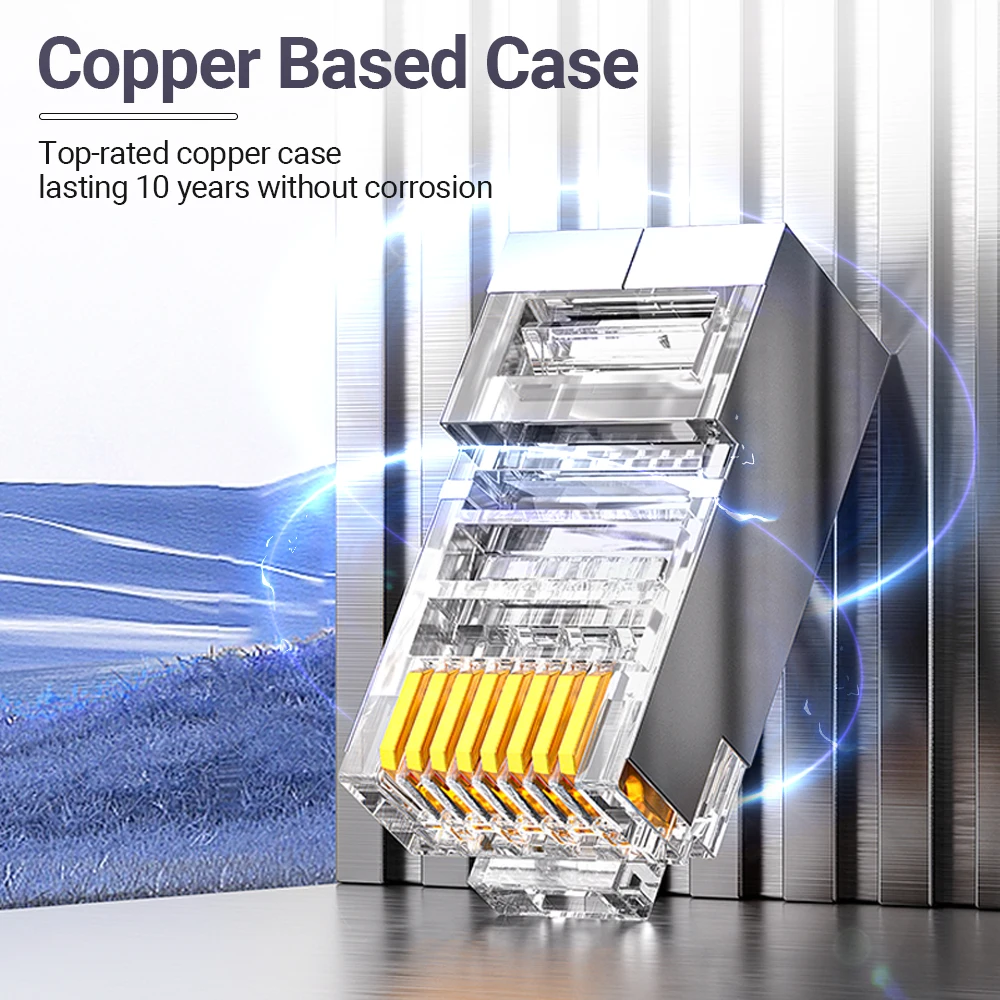 AMPCOM 패스 스루 STP RJ45 커넥터, CAT6 CAT5E 차폐 3/50μ 금도금 8P8C 모듈형 플러그 이더넷 케이블용 압착 끝