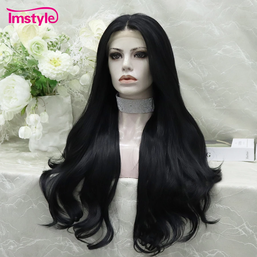 Imstyle Black Lace Wig Long Synthetic Lace Front Wig Heat Resistant Fiber Natural Wavy Lace Daily Cosplay Wigs For Women 3